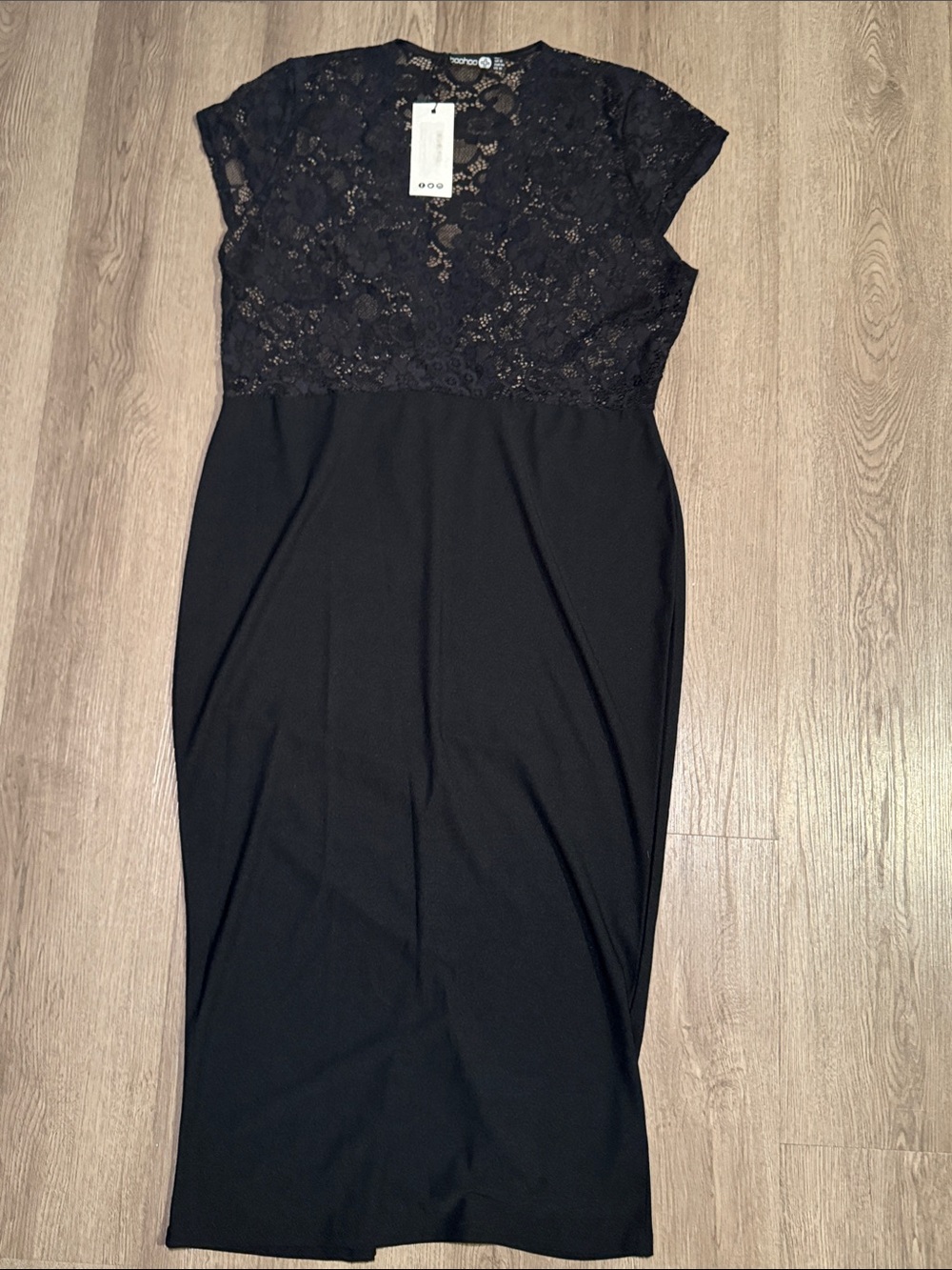 Boohoo Black Lace Bodice Midi Dress